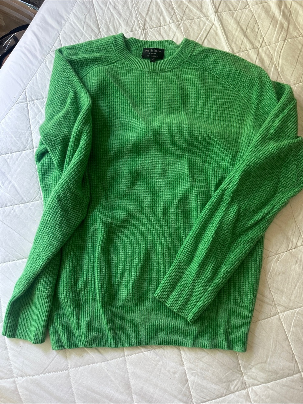 rag & bone Men's Bright Green Waffle Crewneck Sweater